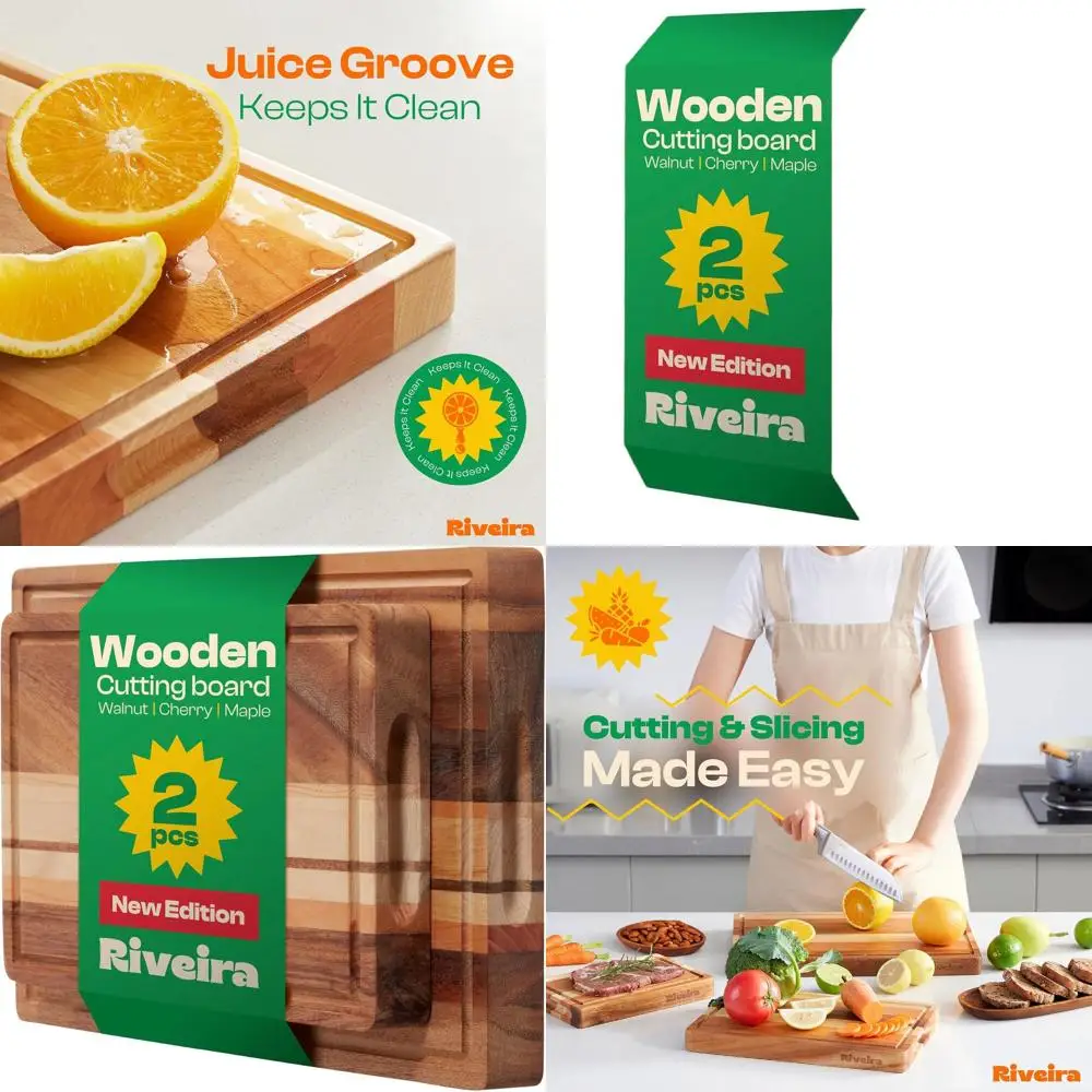 

Dual-Size Wooden Cutting Board Set: Premium Walnut, Maple & Cherry with Juice Grooves