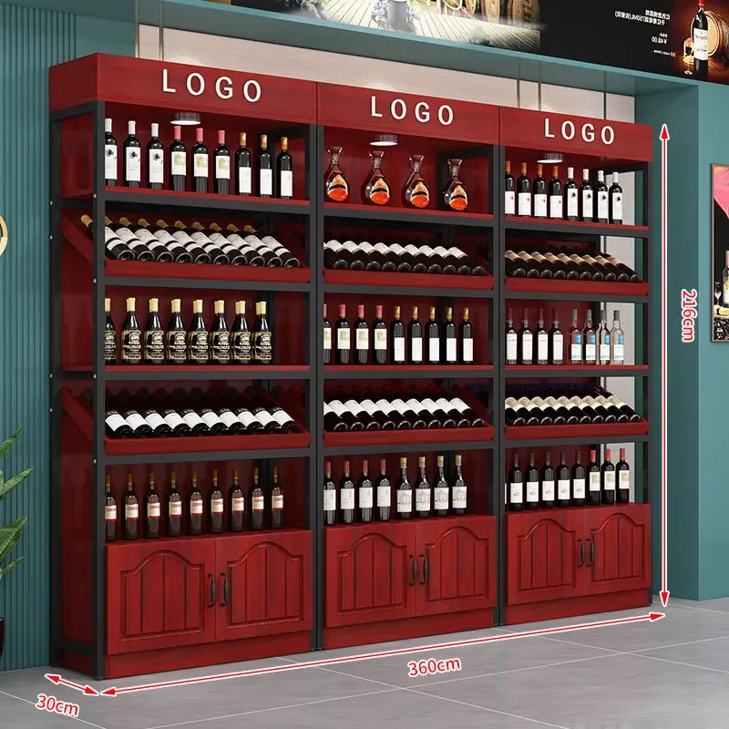 Wine Cabinet Supermarket Wrought Iron Display Cabinet Storage Baijiu Rack Winery Floor Cabinet Shelf Wine Rack