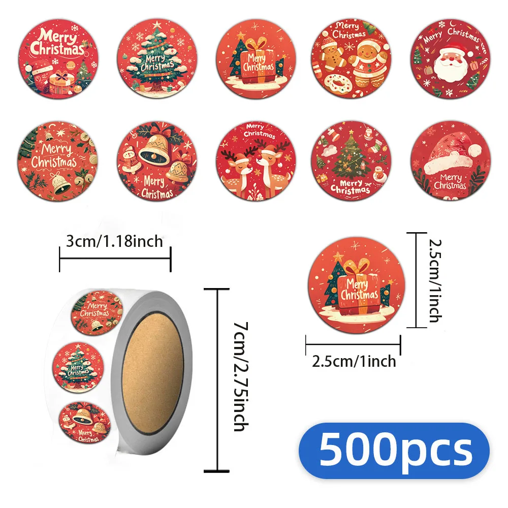 500PCS Creative Christmas Stickers Cartoon Account Material Showcase Snack Decoration Adhesive Labels Roll up Stickers