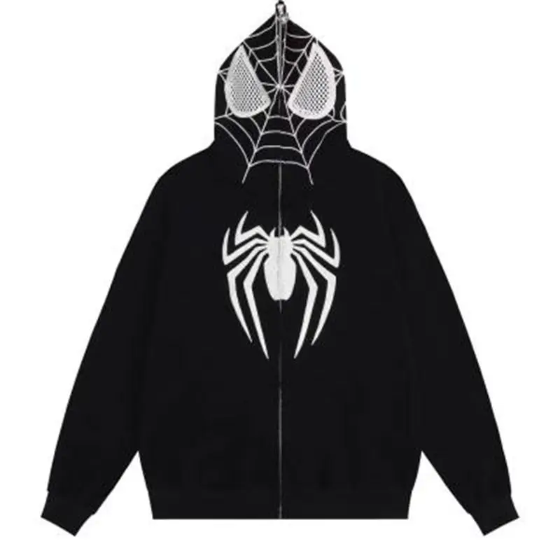 Y2K Hoodie Personality Spider Print Harajuku Fashion Y2K Coat Women's Hoodie Punk Couple Full Zip Up Hoodie Tops Kawaii Clothes