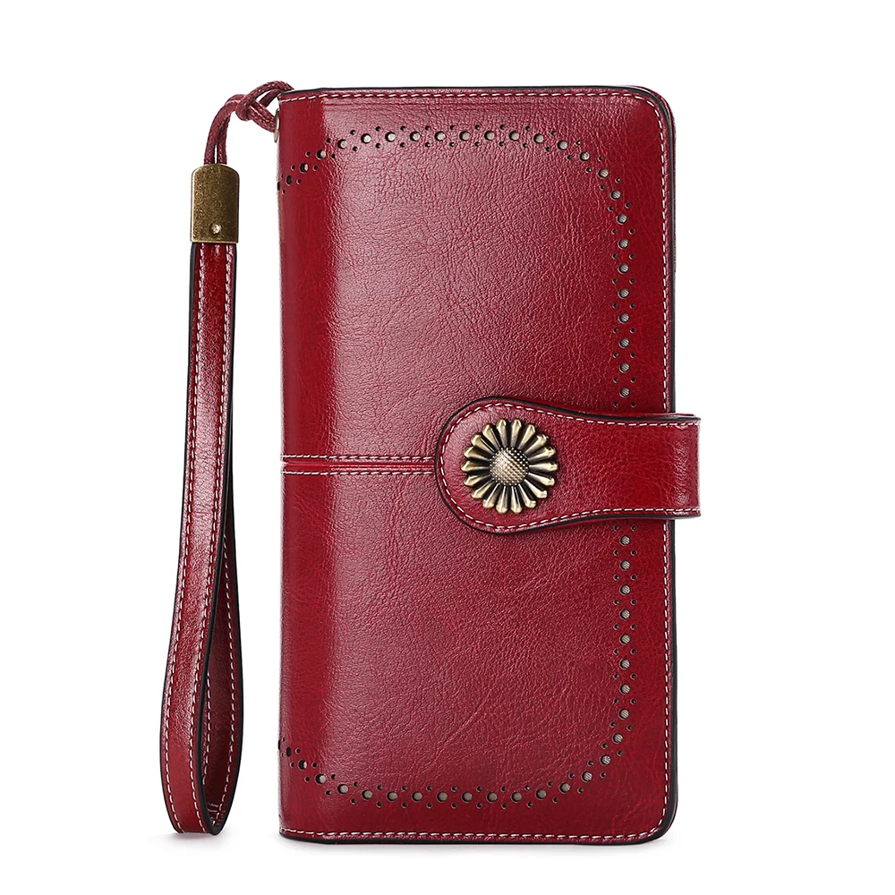 Vintage Women's Leather Zipper Clutch Wallet Female Large Capacity Coin Purse Ladies Wristband Simple Card Holder Wallet