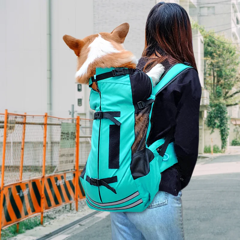 Dog Carrier Bag Reflective Breathable Pet Backpack for Corgi Bulldog Large Dogs Adjustable Outdoor Hiking Dog Carrier Bag