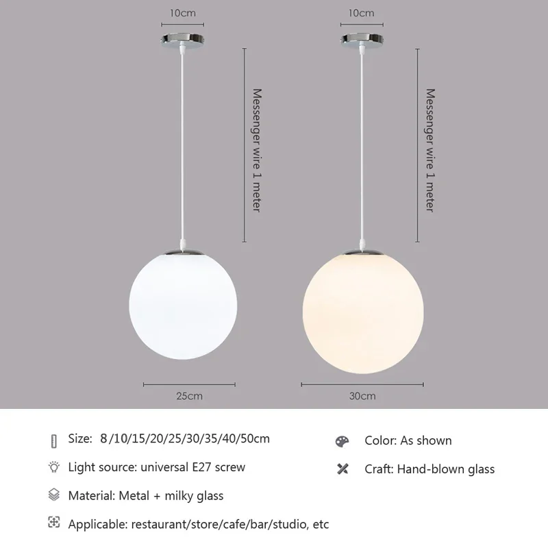 LED Modern Glass Pendant Lights Minimalist Milk White Bubble Ball Hanging Lamps For LVing Room Dining Room Bedroom Home Fixtures