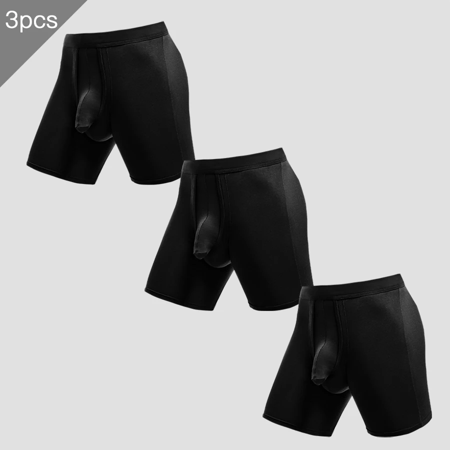 3PCS Men's extended sports underwear with bullet separation to prevent leg abrasion, large-sized breathable running flat