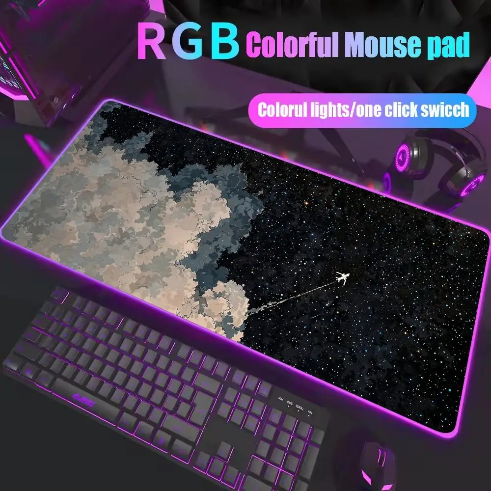 Pixel sky Mouse Pad XXL RGB Gaming Mouse Pad Gamer Accessories Large LED Light Mousepads PC Computer Desk Mat with Backlit