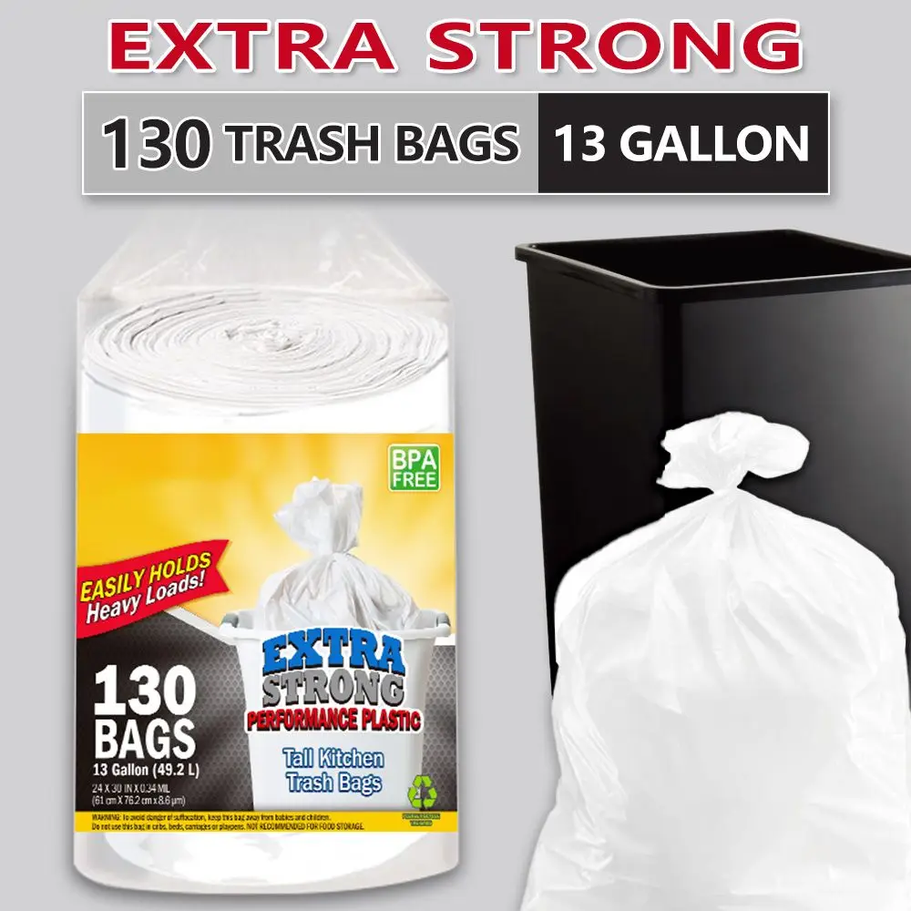 

130 Bags 13 Gallon Expandable Heavy-Duty Plastic Multipurpose Disposable Garbage Bags-Super Strong, Leak-Resistant, And Odor-Pro