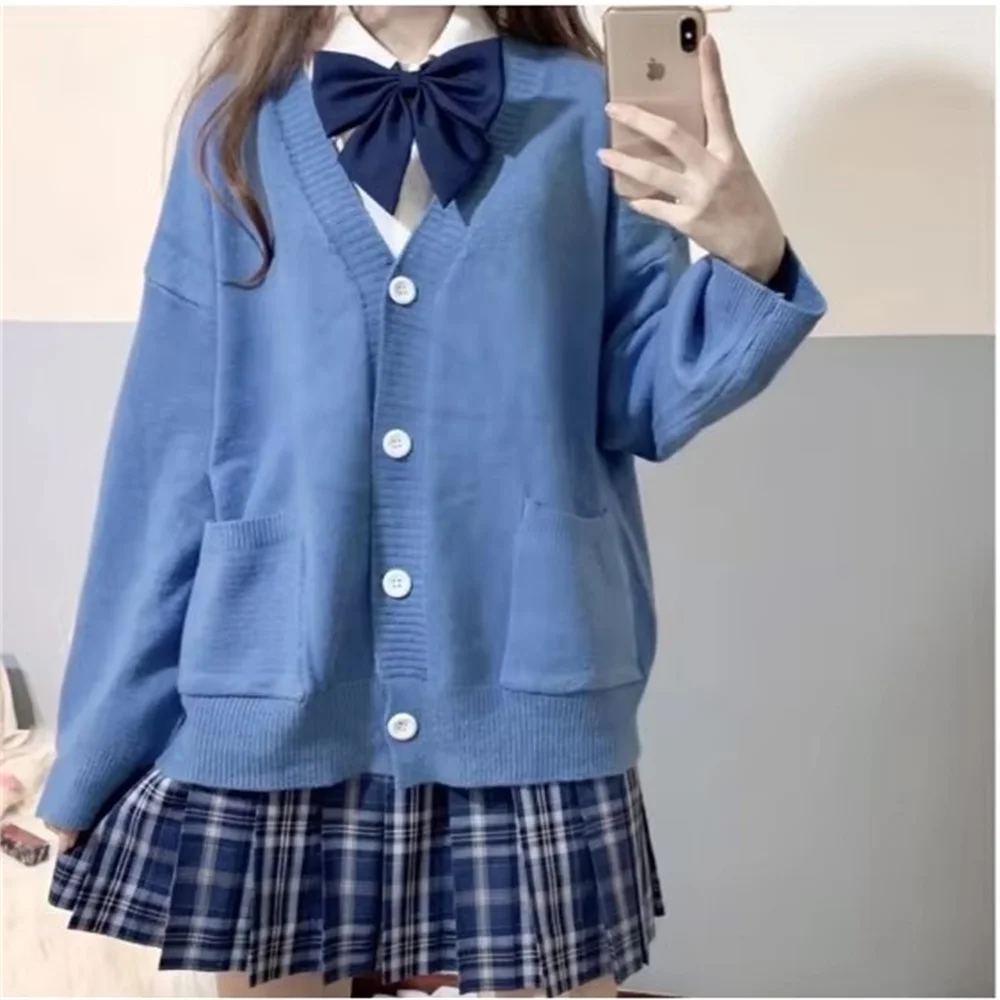 Japan School Sweater Spring Autumn 100% V-neck Cotton Knitted Sweater JK Uniforms Cardigan Multicolor Student Girls Cosplay