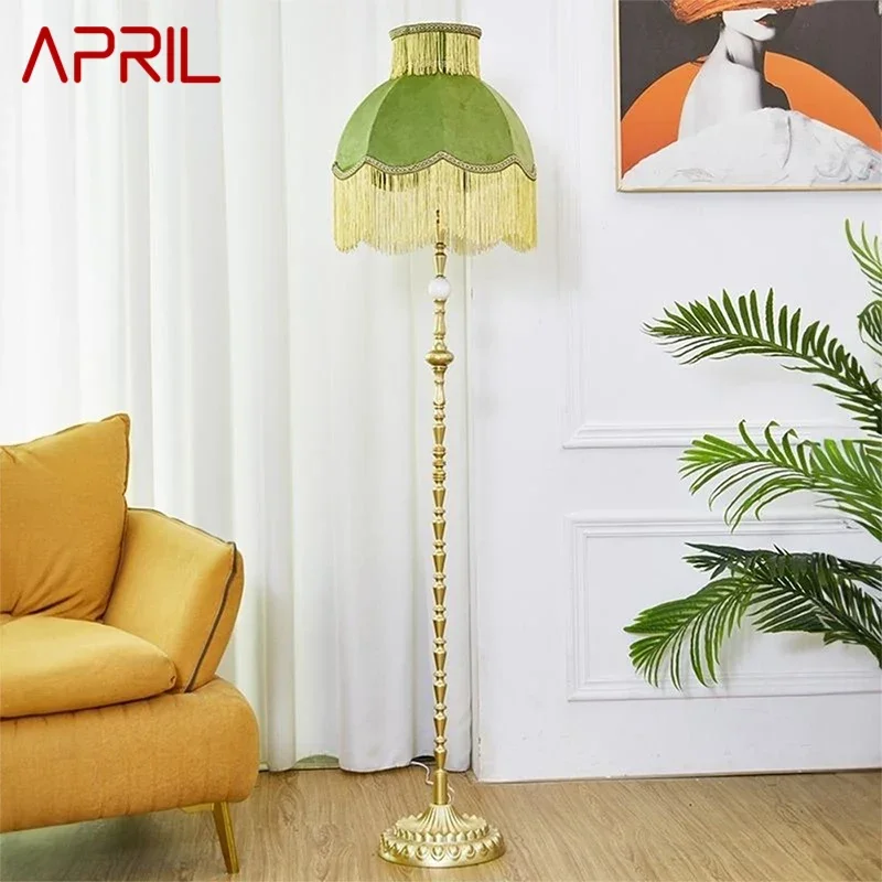 APRIL French Tassel Retro Floor Lamp Luxury GreenLiving Room Sofa Bedroom Study European American Vertical Bedside Floor ures