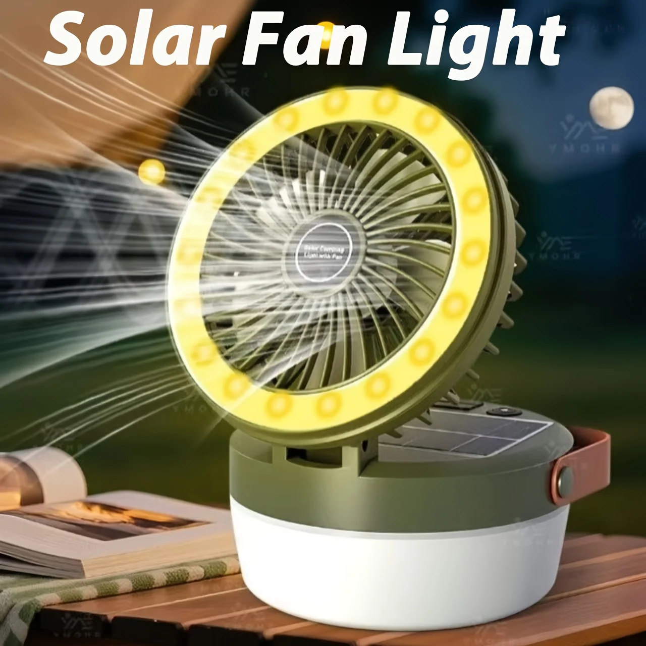 

Portable Solar Powered Fan Light 2in1 LED Lantern 3 Speed 4 Light Mode Type-C Rechargeable 3000mAh Waterproof for Camping Hiking