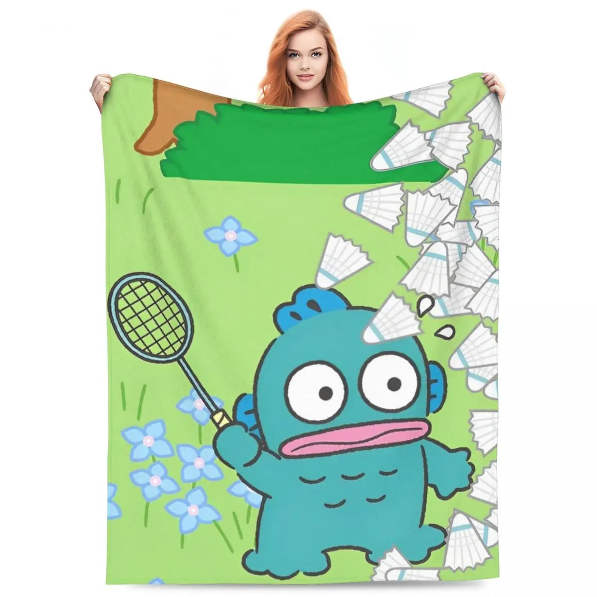 

Sanrio Hangyodon Play Badminton Flannel Blanket Soft Warm Throw Blanket for Couch Bed Travel Pattern Bedspread Sofa Bed Cover