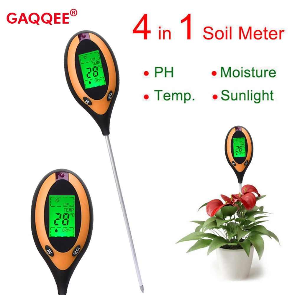 

4 in 1 Soil PH Meter Tester Soil Tester PH Moisture Soil Acidity Test Meter Temperature Sunlight Intensity Measurement Analysis