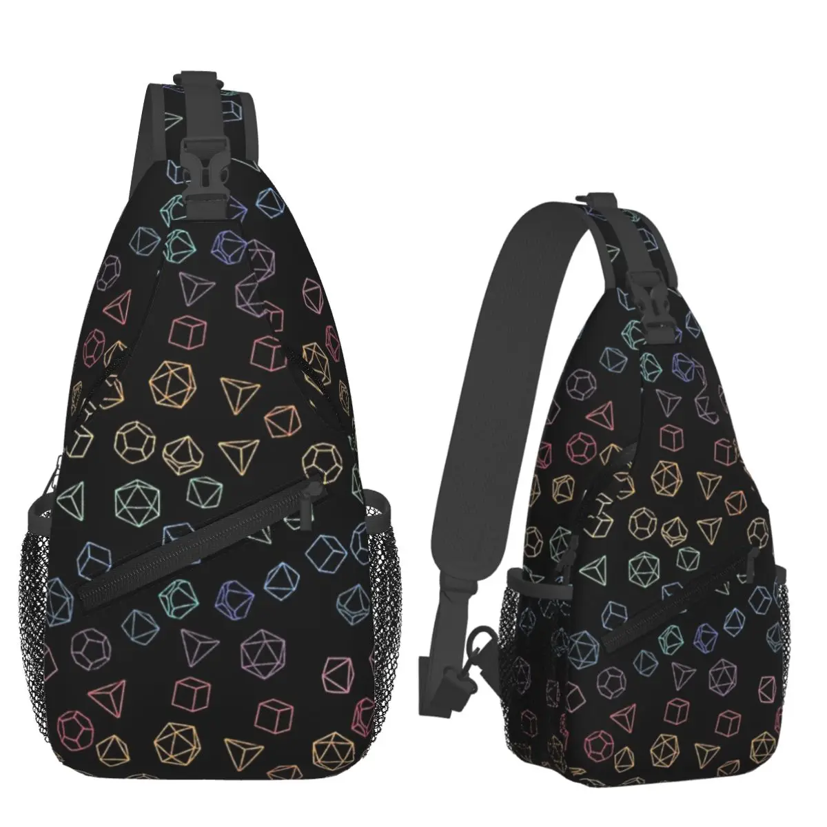 DnD Dice Rainbow On Black Pattern Comforter Chest Bag Men Sling Crossbody Backpack Chest Bag Travel Hiking Daypack Shoulder Bag