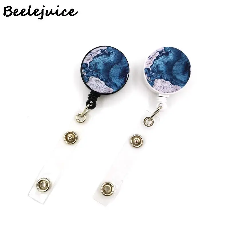 Blue World Map Fashion Women Card Holder Lanyard Colorful Retractable Badge Reel Nurse Doctor Student ID Card Clips Badge Holder