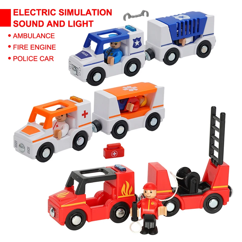

Multi Functional Magnetic Electric Simulation Sound And Light Ambulance/Fire Truck Set, Wooden Track Small Train Toys, W06