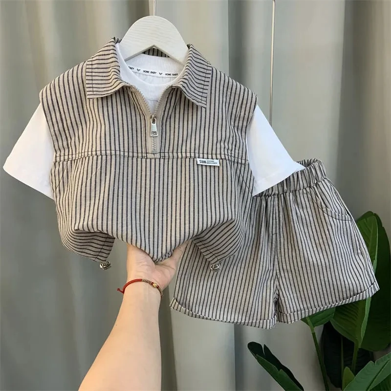 Kids Boys Clothing Set 2023 New Fashionable Baby Summer Clothes Children's Short Sleeve Polo Top and Shorts 2PCS