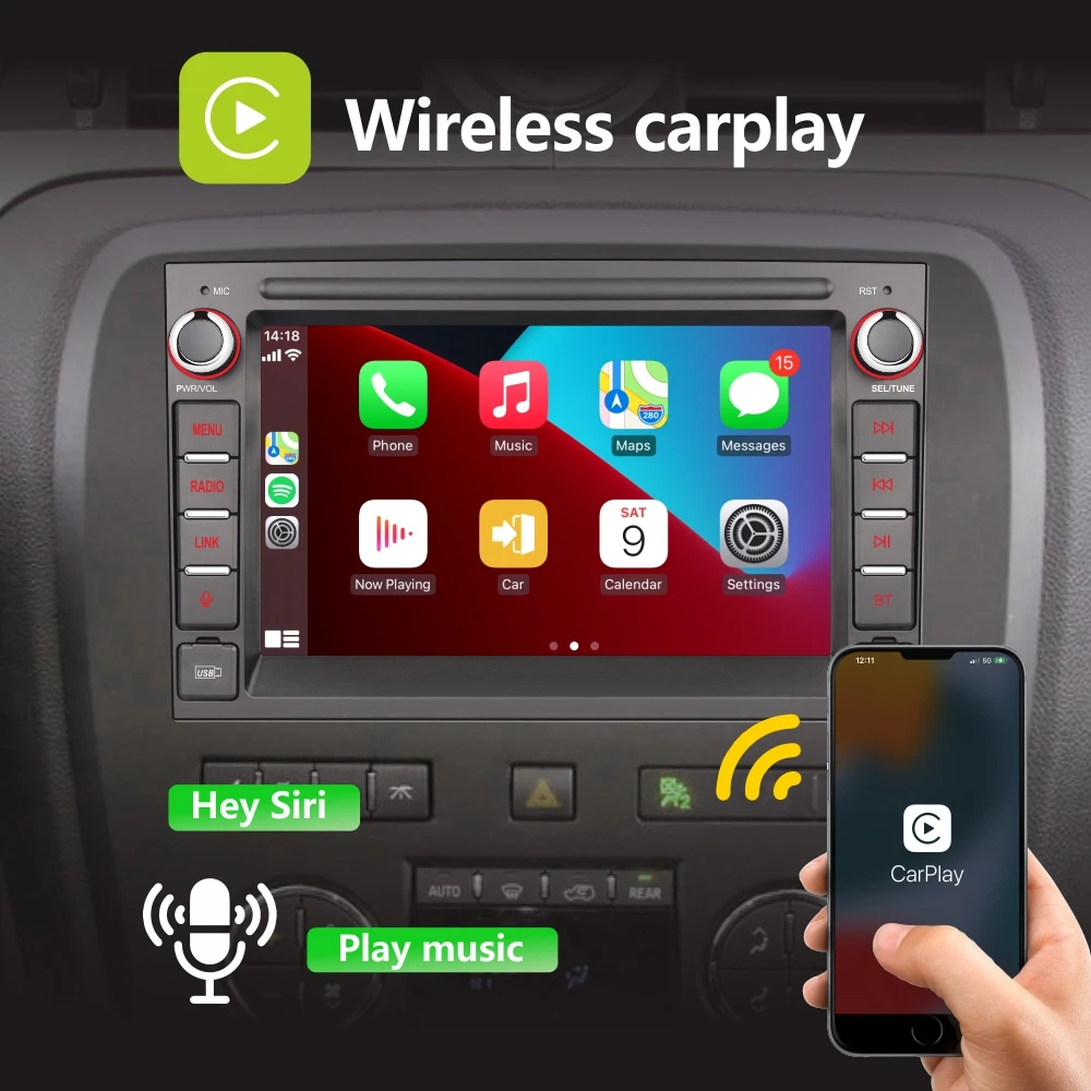 Car Radio with Wireless Carplay Android Auto for GMC Chevrolet Silverado Buick with 7