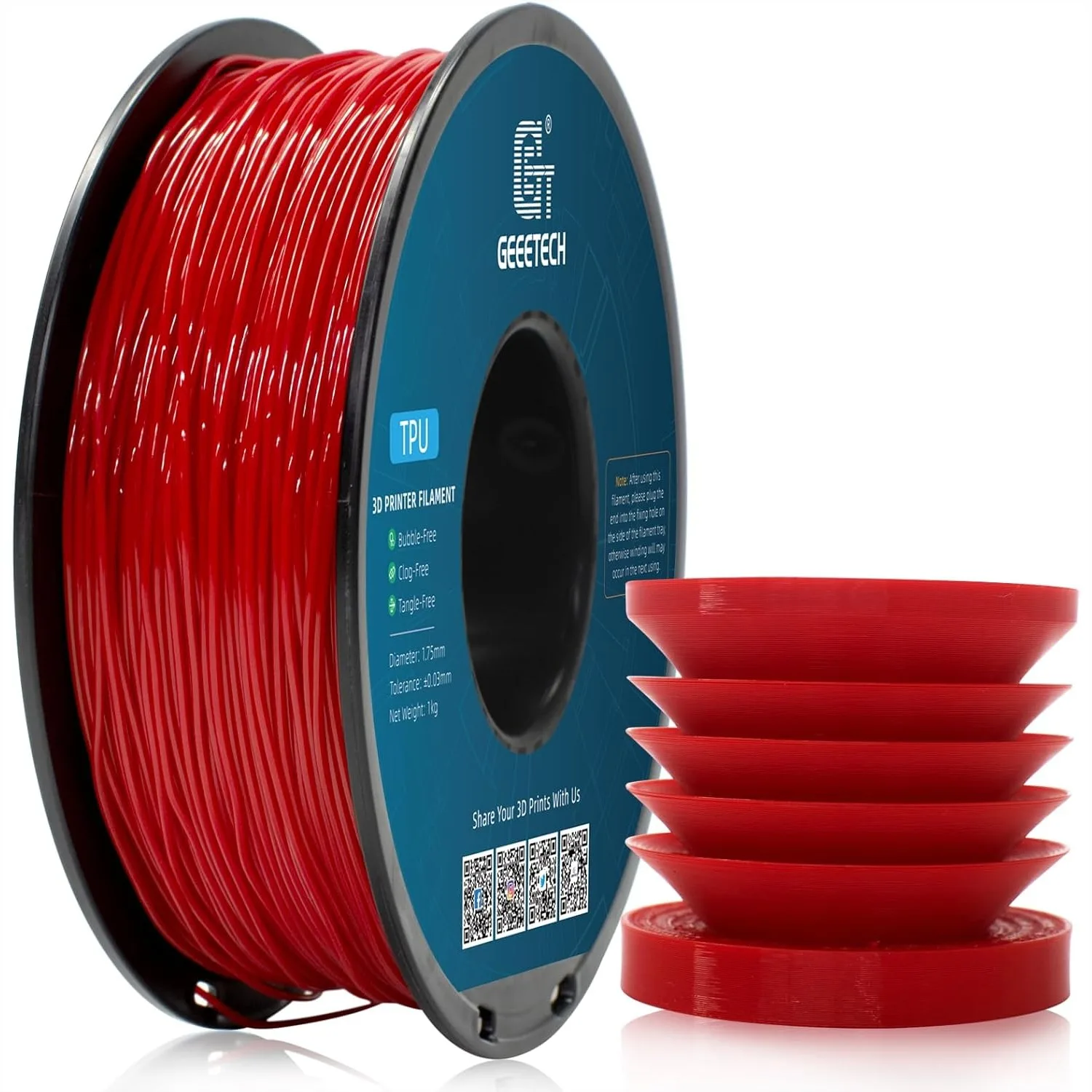 

TPU Filament 1.75mm, 95A Flexible 3D Printer Filament with High Elasticity, 1KG Spool, Dimensional Accuracy ±0.03mm, Fits Most
