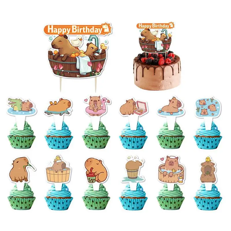 Capybara Theme Birthday Party Decoration Supplies For Kids Adults With Happy Birthday Banner Cake Topper Cupcake Toppers Balloon