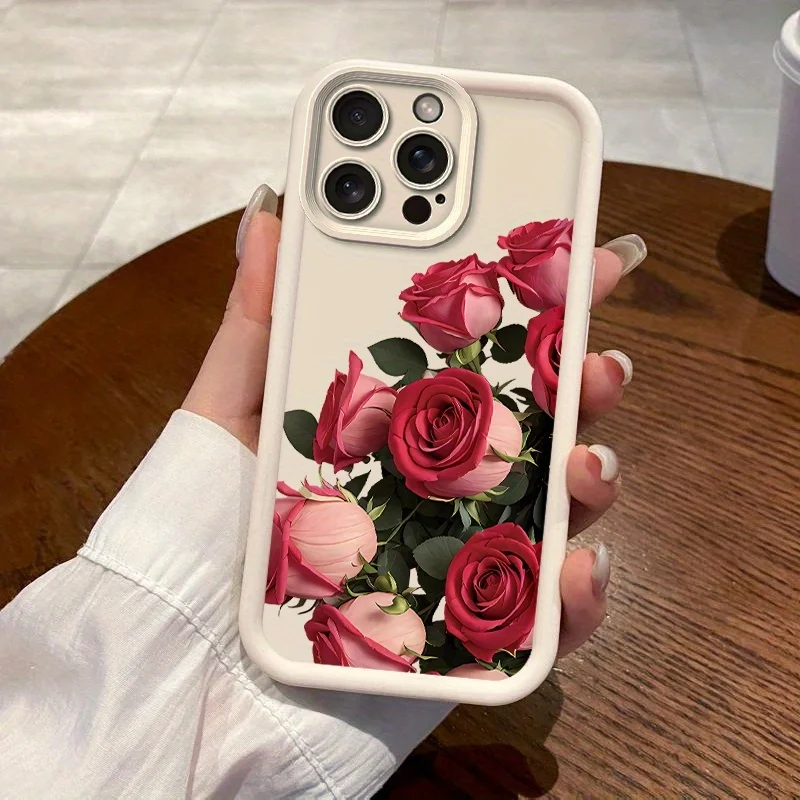 เคสโทรศัพท์ลายดอกกุหลาบสีแดงสุดสร้างสรรค์ เหมาะสำหรับ iPhone 17 16 15 14 13 12 11 Pro/Max/Plus ป้องกันการตกกระแทกและกันแรงสั่นสะเทือน