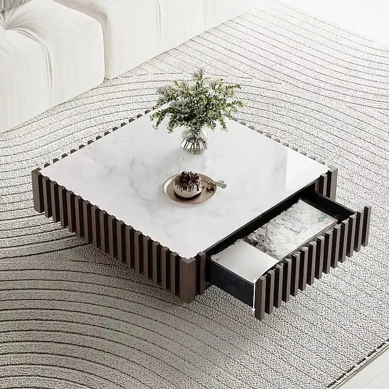 Modern coffee table Square wooden countertop Dark wood base Coffee table