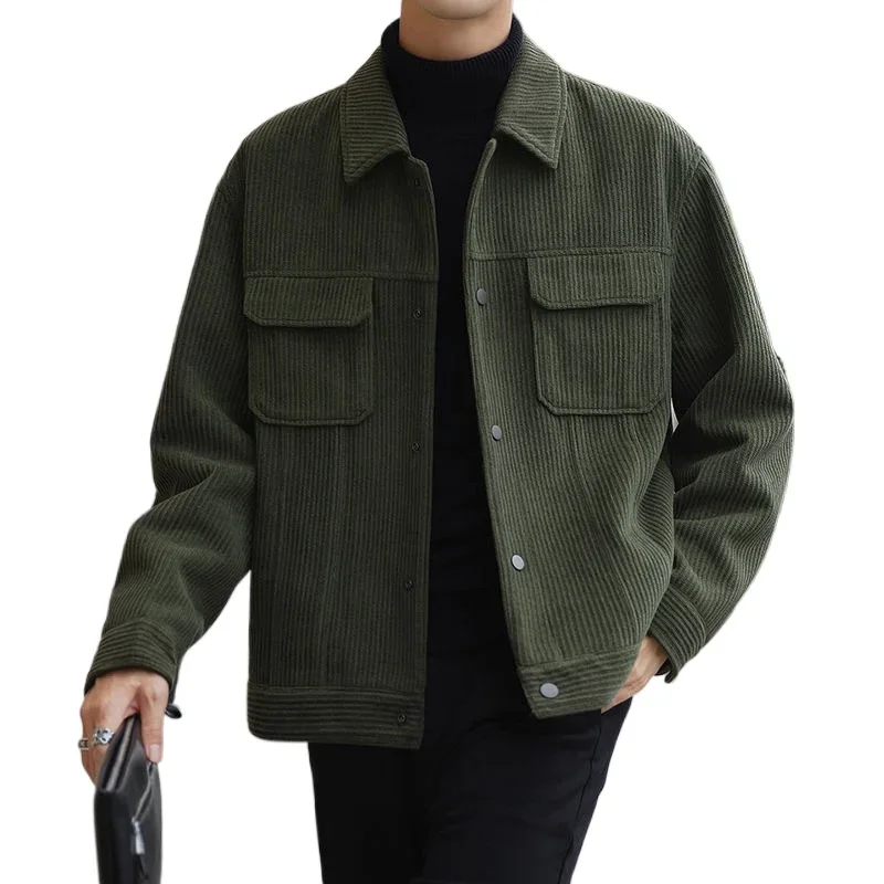 2024 Spring Autumn lapel jacket men's cargo casual loose and fleece men's coat coat design sense of autumn clothing