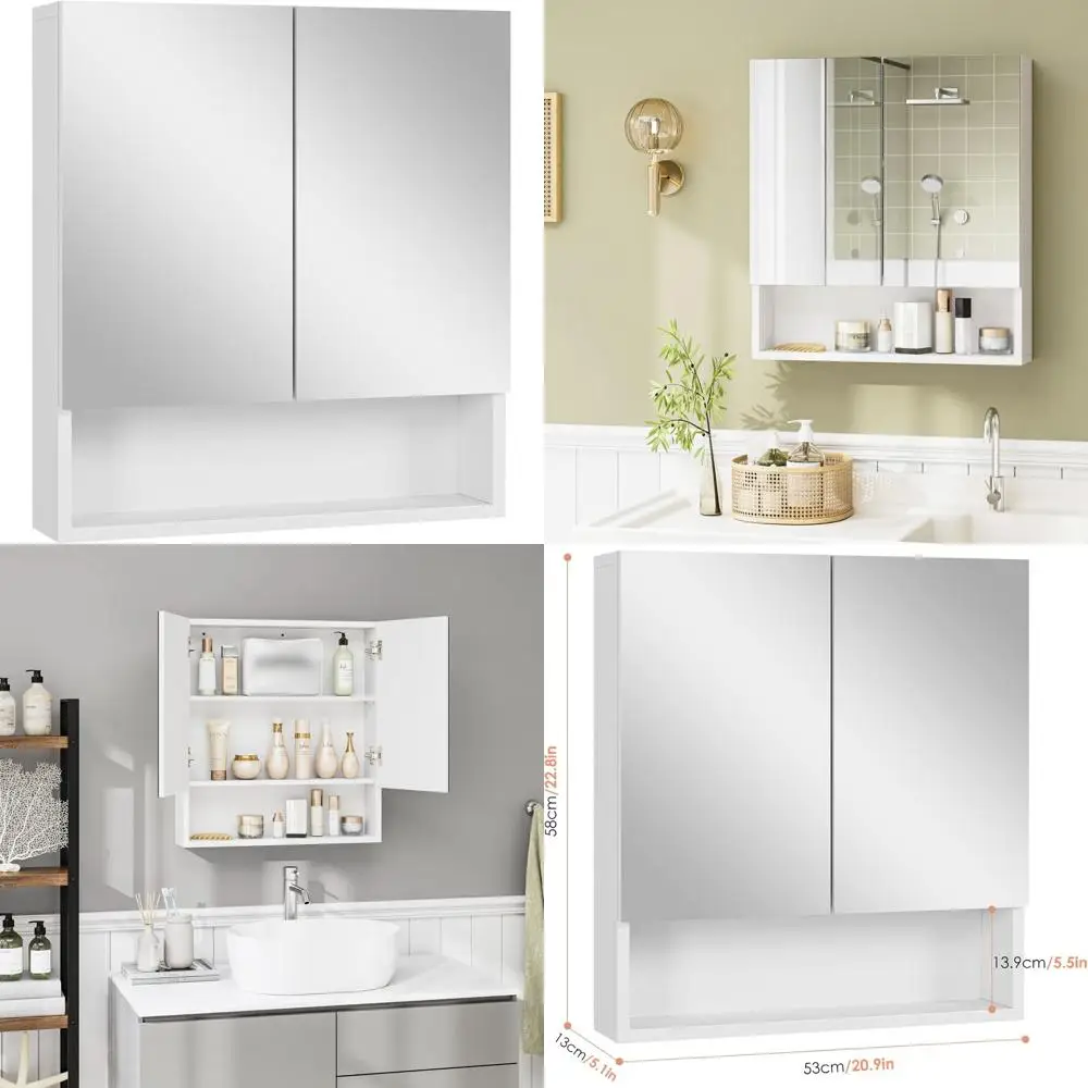 

White Wall-Mounted Medicine Cabinet with Mirror and Adjustable Shelf for Bathroom and Laundry Room Storage
