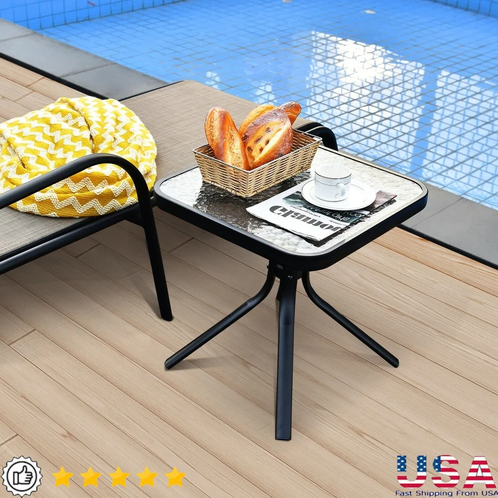 

Outdoor Square Side Table 18 Inch Tempered Glass Top Anti Rust Steel Frame Patio Coffee Table Easy Assembly