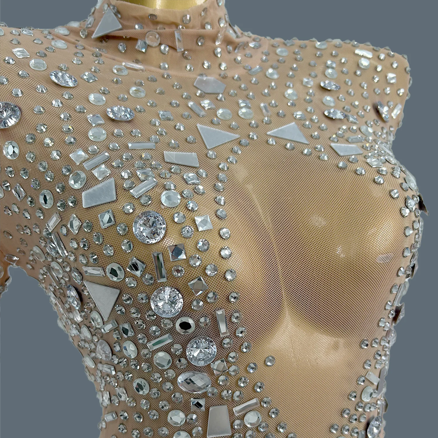 Femmes cristaux scintillants miroirs robe de soirée élégante Club anniversaire bal maille voir à travers la robe Sexy séance Photo porter loukongxiong
