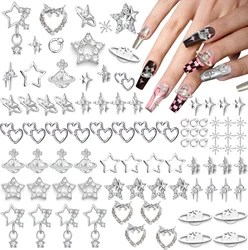 90Pcs Major Dijit Star Nail Charms for Acrylic Nails Silver Nail Gems Alloy Nails Assorted for Nail Art Manicure DIY Akcesoria