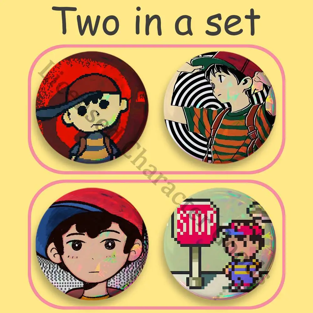 Printed Pins 2 piece set Couple Badges Decorations Souvenir Collectibles 25 32 44 58 75 mmE-Earthbound Ness