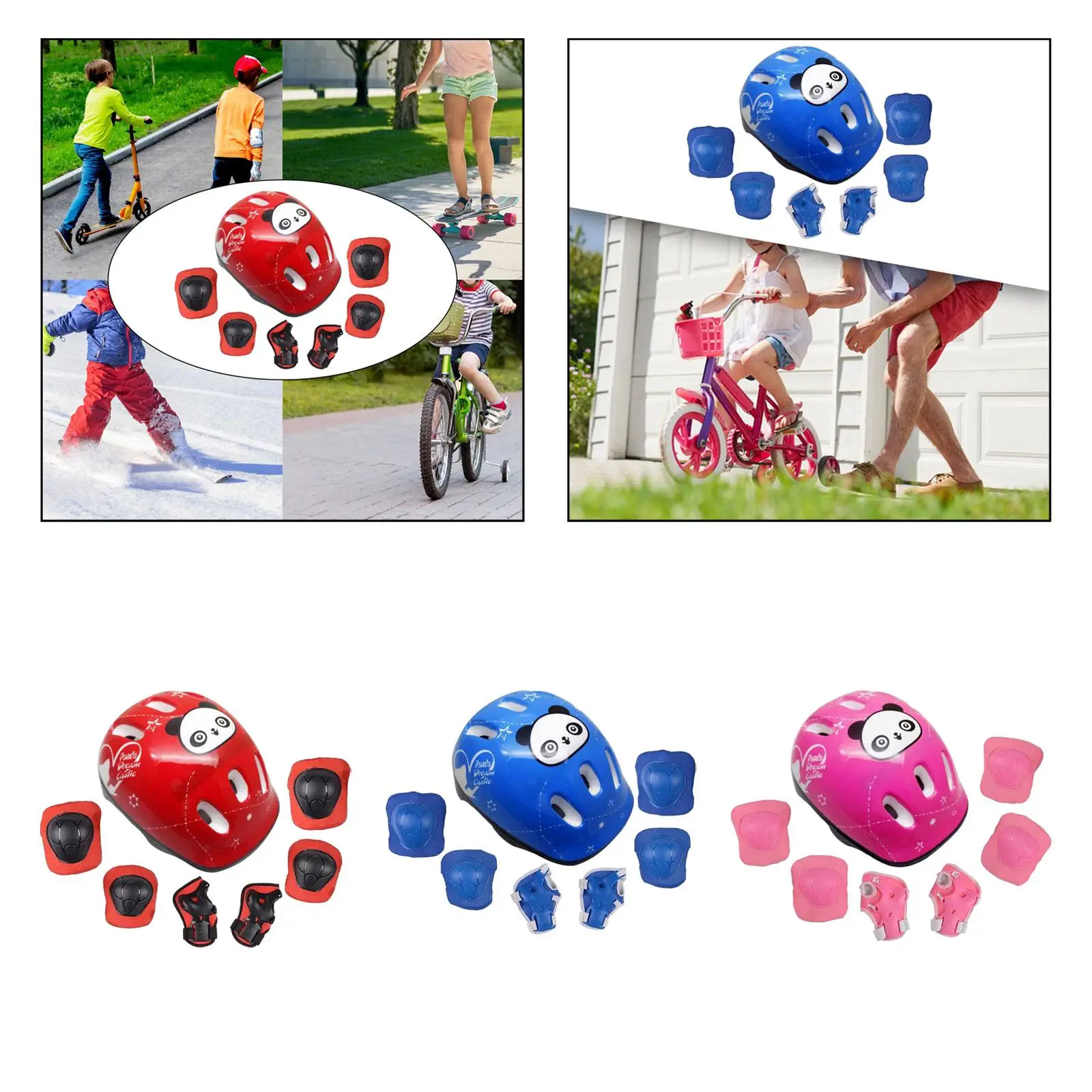 Kids Bike Helmet Set Shockproof Portable Knee Elbow Wrist Pad Roller Skating