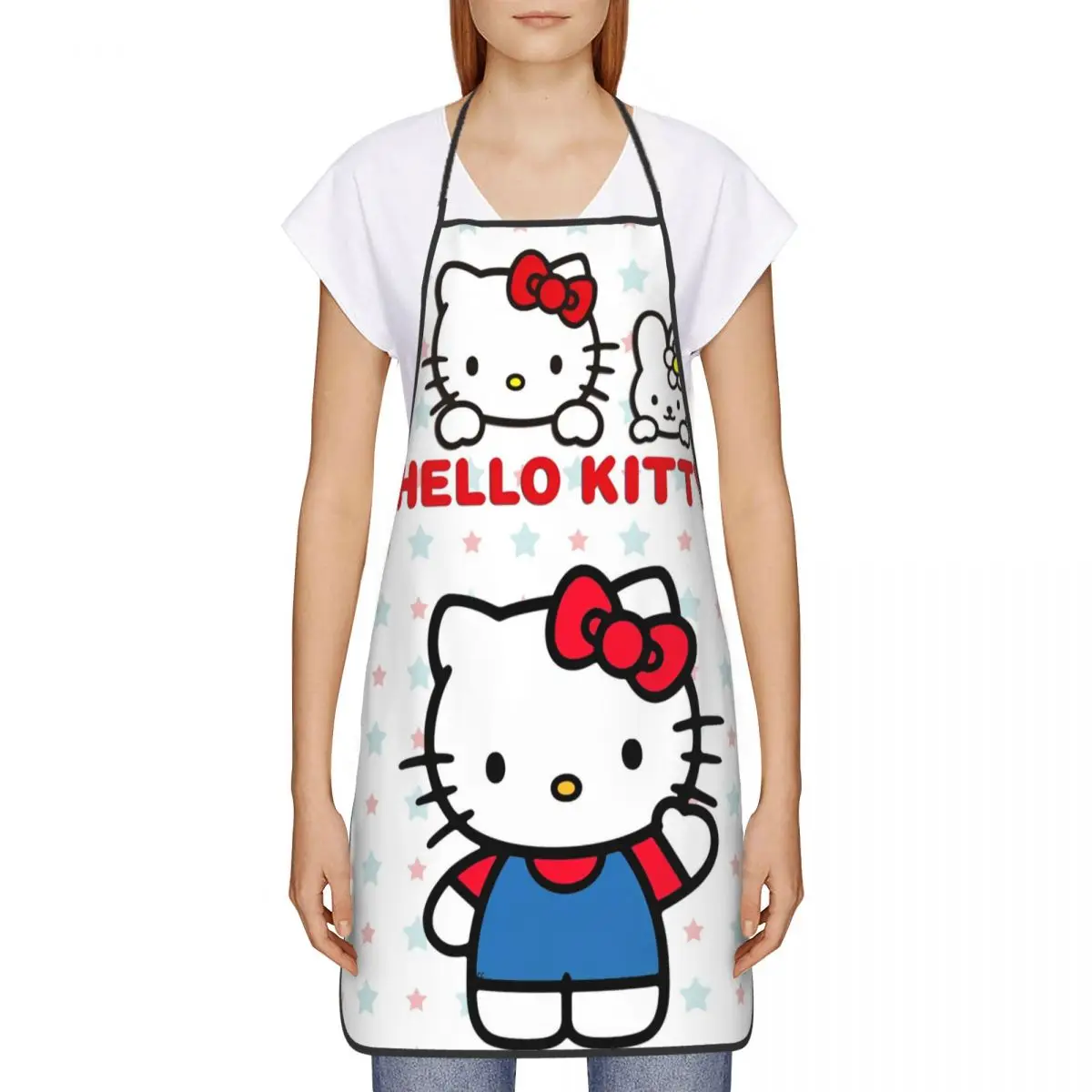 Avental bonito dos desenhos animados da hello kitty pintura de limpeza doméstica hellokitty aventais jardim à prova dwaterproof água pinafore chef