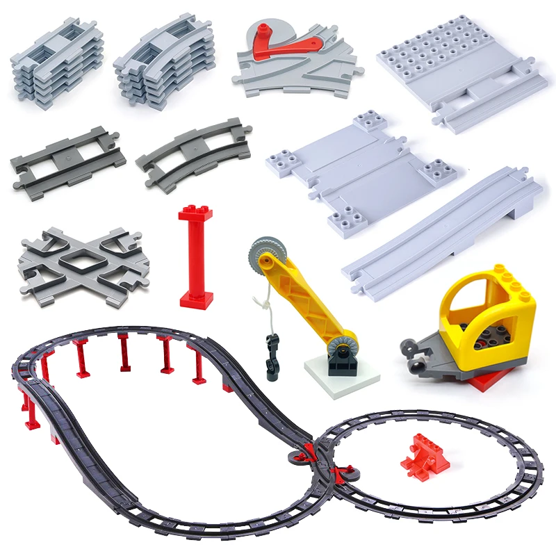 Train Track Set Big Building Blocks City Traffic Track Accessories Compatible With DuploEGG DIY Bricks Toys For Children Gift