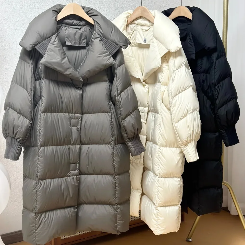 Over The Knee Fluffy Puffer Jacket Women Thickened Warm Loose Casual Goose Down Coat Waterproof Parka 2024 Newest Winter