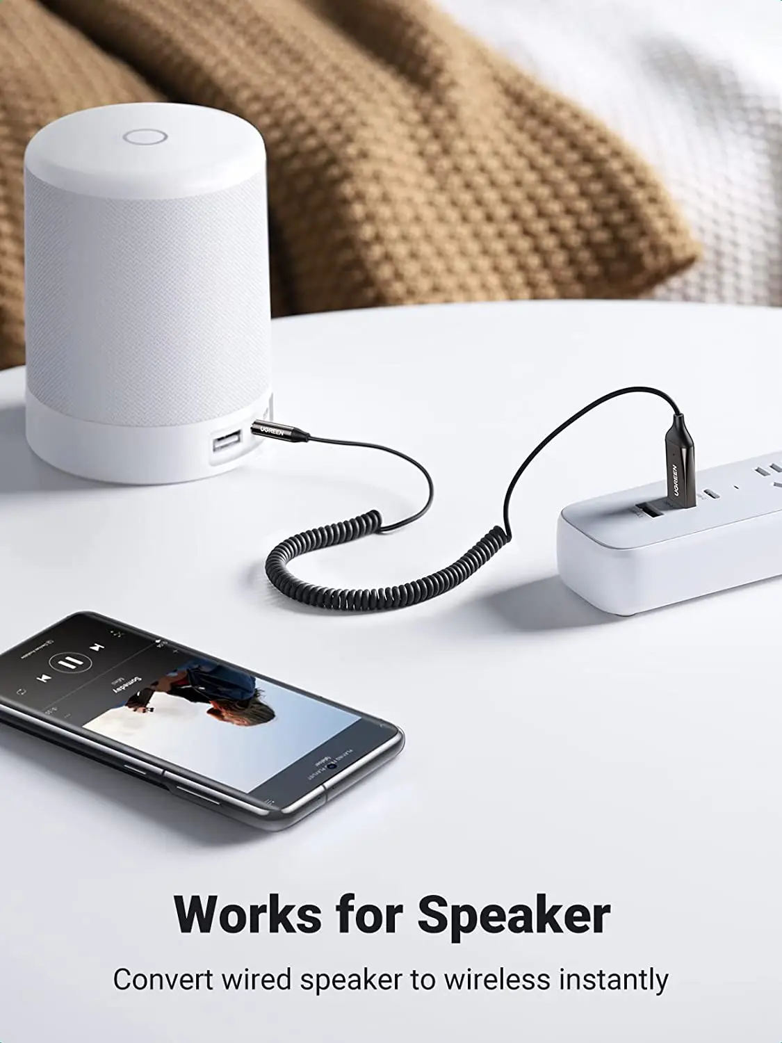 UGREEN Adaptador Aux a Bluetooth 5.0 Receptor Bluetooth de 3,5 mm para automóvil Kit de conector USB 2.0 a 3,5 mm