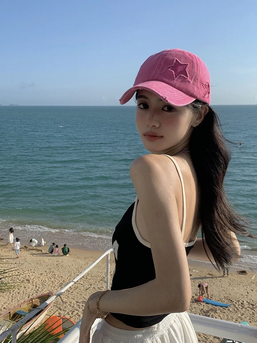 

Girls Baseball Cap Pink And Beautiful Wide-brimmed Cap Girls Simple Funny Fashion Retro Baseball Cap Cute Versatile Lolita Cap