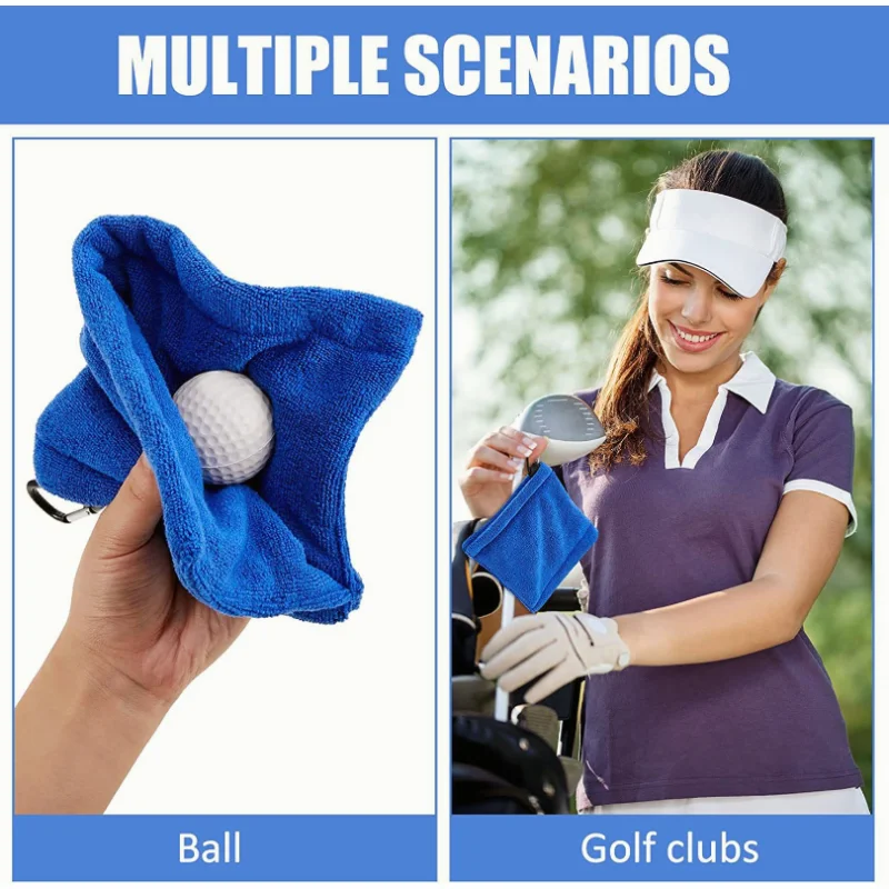 Square Golf Balls Cleaning Towel with Carabiner Hook Golf Cart Wipe Cleaner Microfiber Water Absorption Clean Golf Club Head