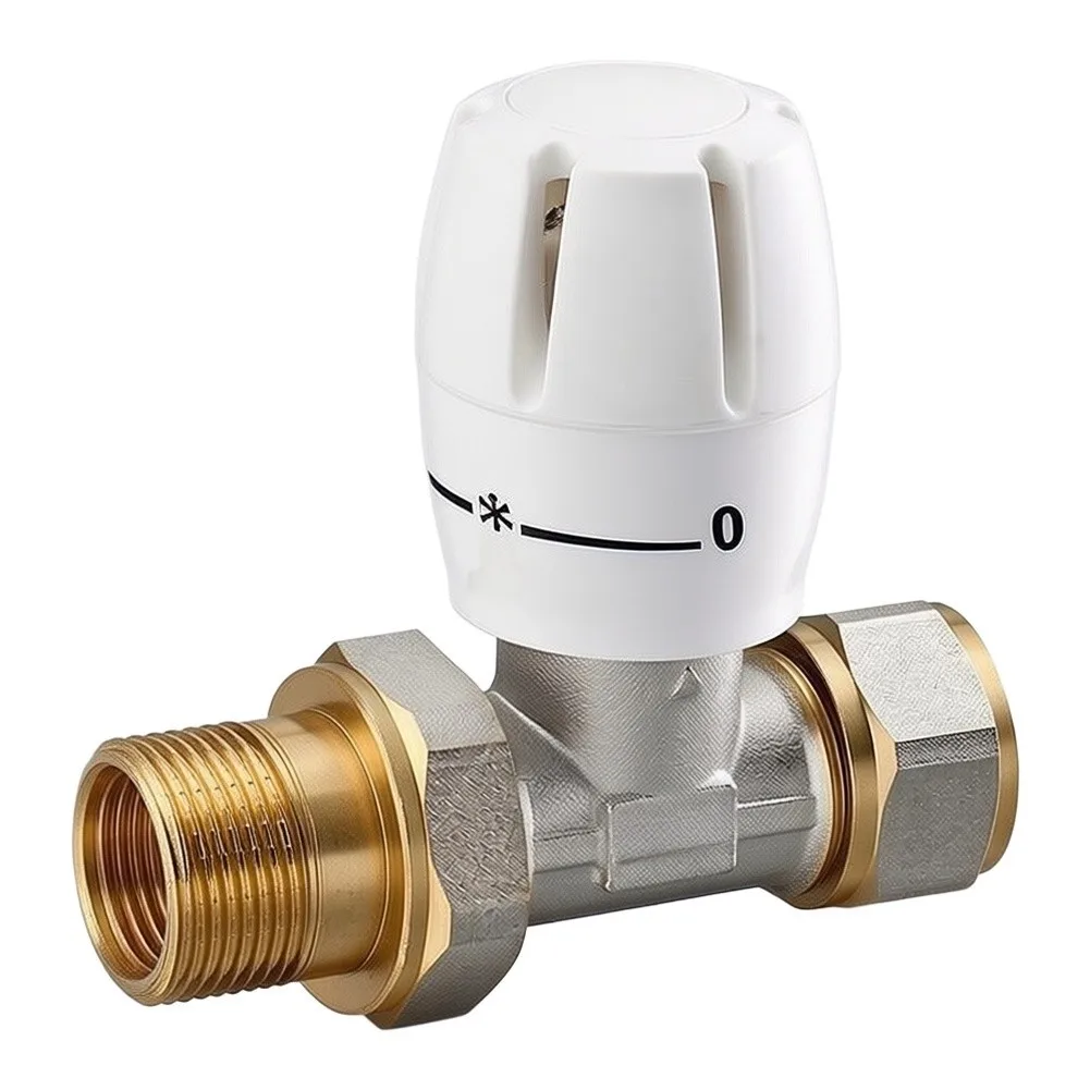 Straight Brass Thermostatic Radiator Valve DN15 White Head For Central Heating System Temperature Control Easy Installation Home