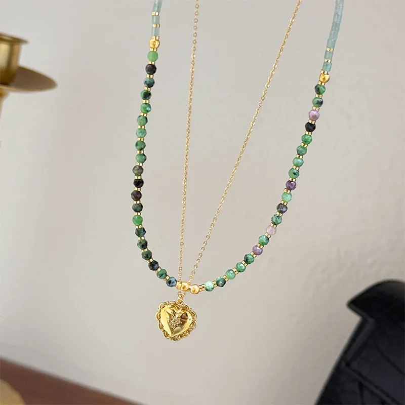 Classic Retro Exquisite Fashion Temperament Versatile Love Natural Stone Beaded Necklace Light Luxury High-end Collarbone Chain