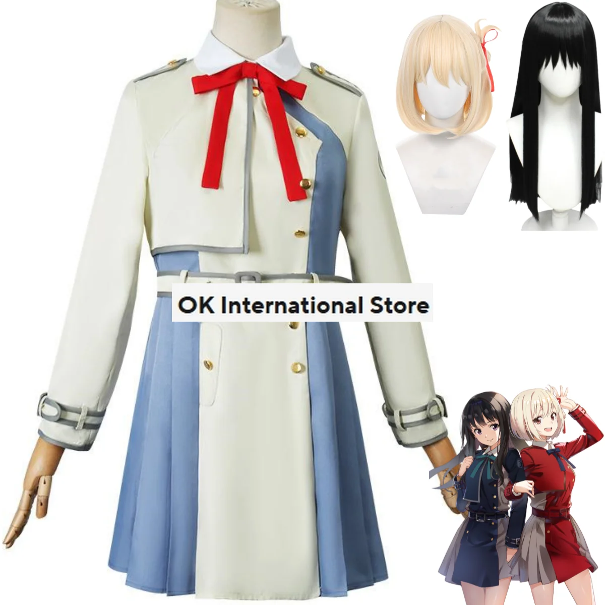 Anime Lycoris Recoil Nishikigi Chisato Takina Inoue Cosplay Costume parrucca giapponese Beige uniforme scolastica donna Sexy vestito di carnevale