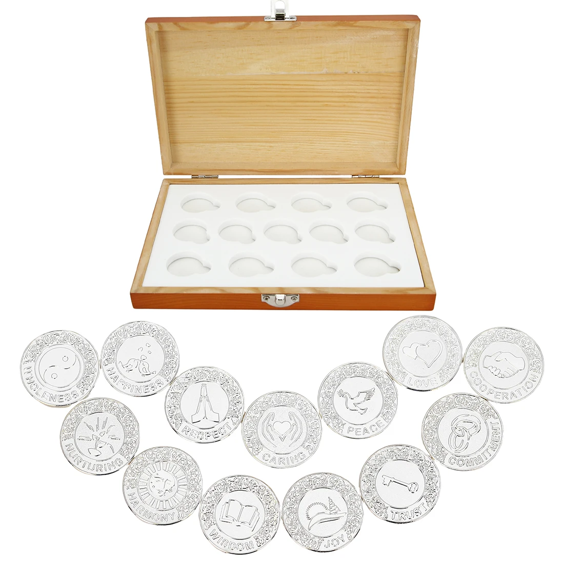 Wedding Arras Unity Coins Set with Wooden Box Arras De Boda Catolica for Wedding Ceremony
