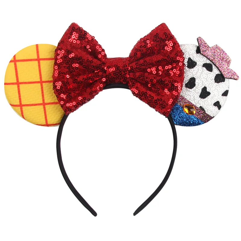 Disney Park Mickey Mouse Ear Headband Amusement Park Hair Hoop Fireworks Sequin Mesh Party Headwear Girl Toy Birthday