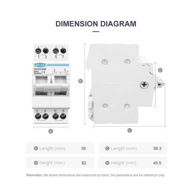 TOMZN 2P 63A MTS Dual Power Manual Transfer Isolating Switch Interlock Circuit Breaker Din Rail Isolating Discounnecting Switch