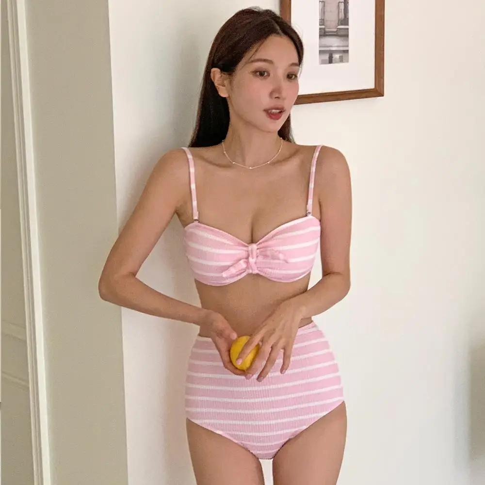 

High Waist e Bikini Women's Swimsuit Pink Cute Sweet Vaion Onsen Split Two Piece Sexy Small Chest Fitn Fan Goods