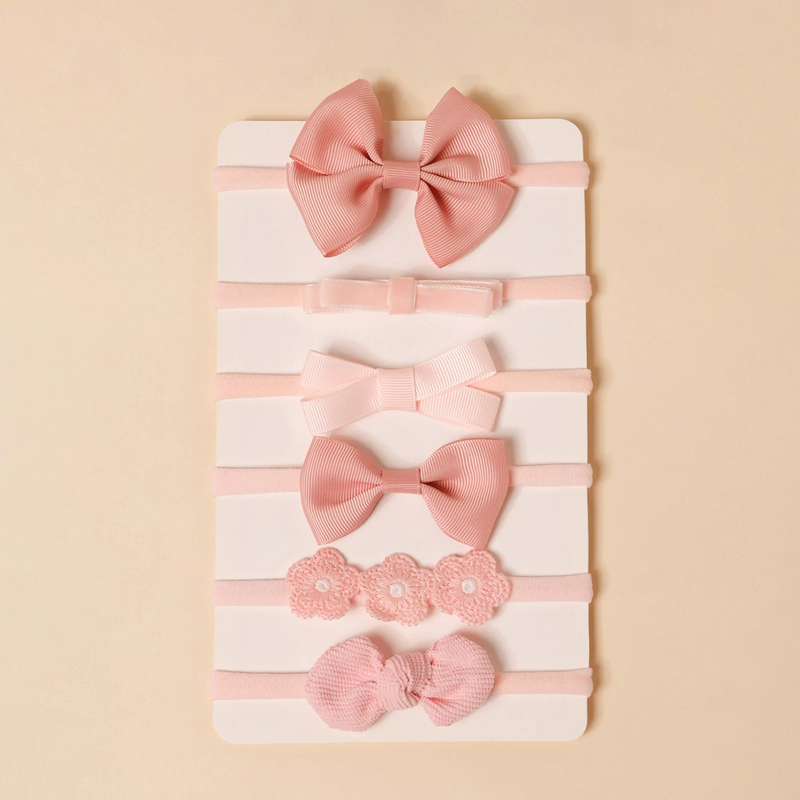 6Pcs Pink Bow Shaped Flower Headband Newborn Soft Hair Band Girl is Cute Headwear Children's High Elasticity Hair Accessories