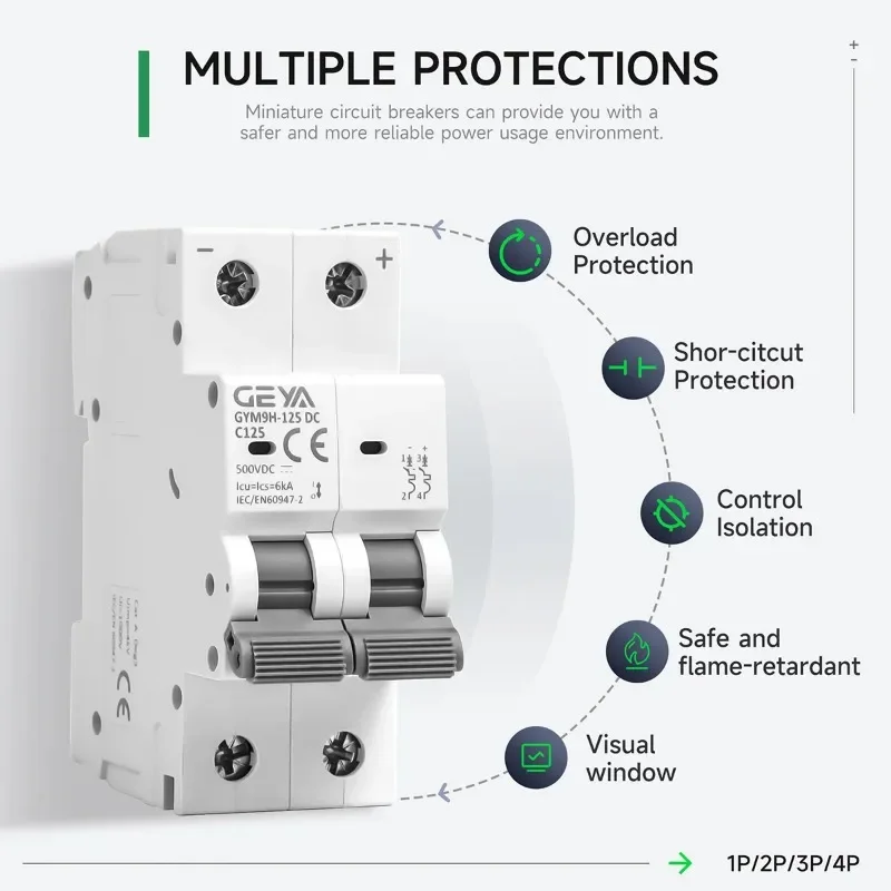 

GEYA DC Solar MCB (Mini Circuit Breaker) - 1P/2P, 80A/100A/125A | Overload & Short-Circuit Protection for PV System