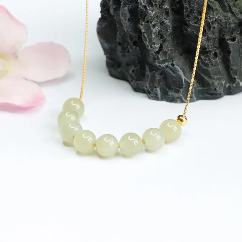 

Natural Hetian Jade Aqua Necklace Smile Choker Collarbone Jewelry HT2052823