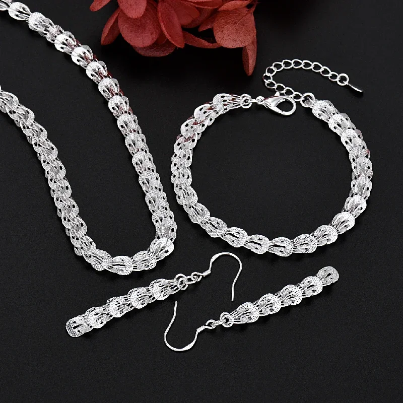 

925 Sterling Silver Charms Earrings Necklace Bracelet Love Jewelry Cute for Women Chain Set Wedding Gift