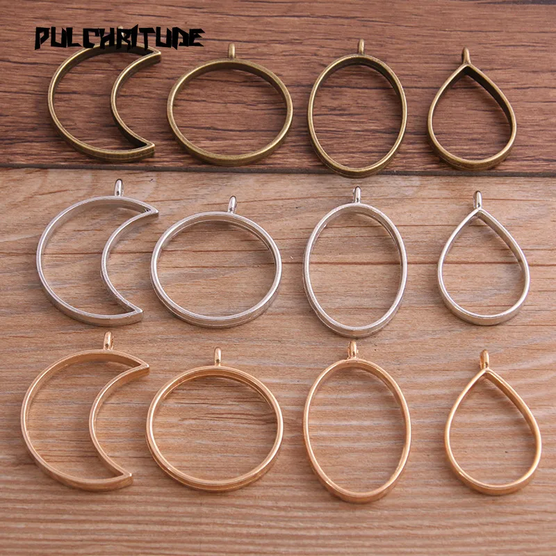 

8pcs Mix Size Three Color Alloy Jewelry Accessories Pull Core Geometry Charm Hollow Glue Blank Pendant Tray Bezel