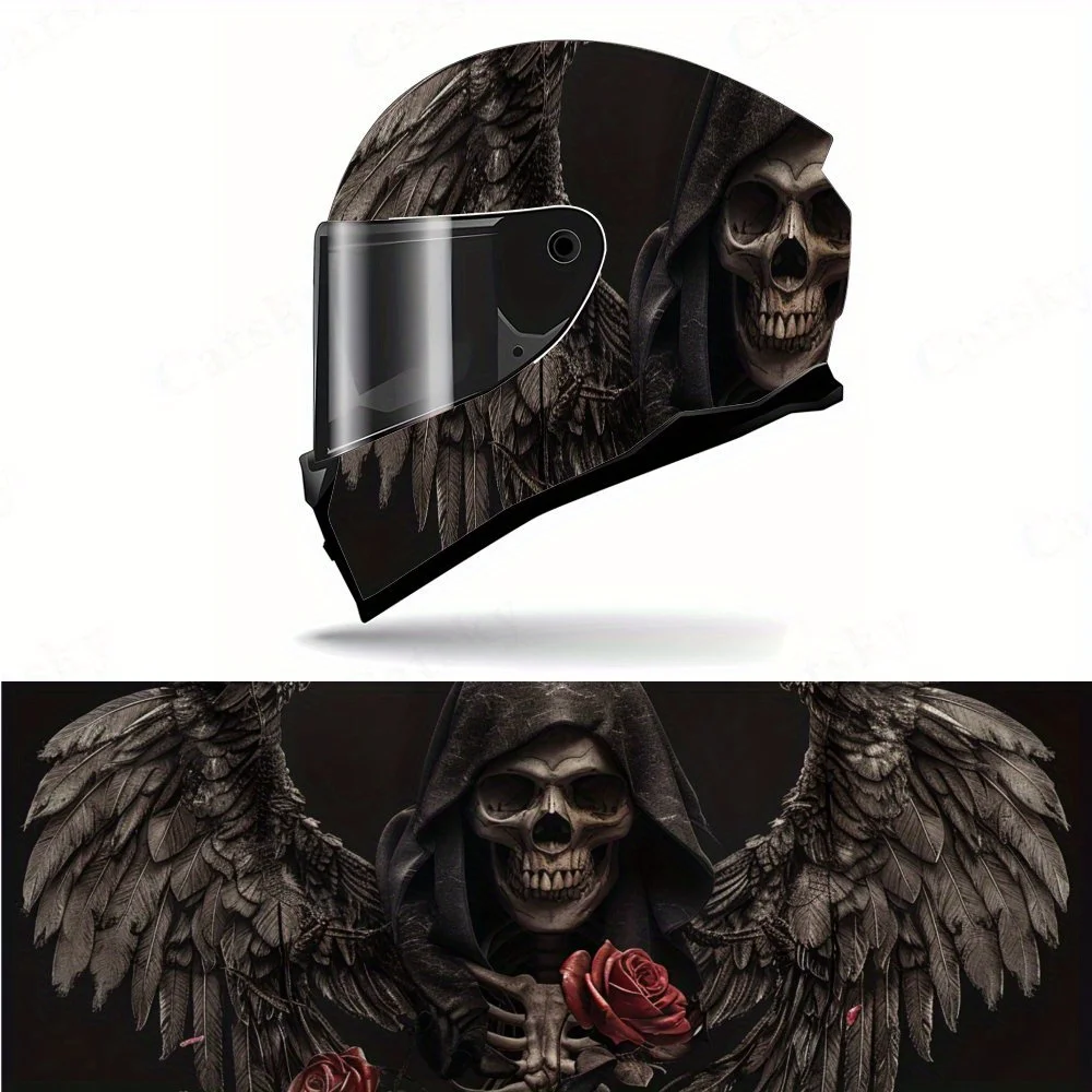 

Rose & Winged Skull Helmet Vinyl Wraps, Waterproof Scratch-Resistant Full Face Helmet Decals, Durable PVC Artistic Design, Insta